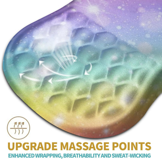 Hokafenle Ergonomic Mouse Pad Wrist Support with Massage Design, Wrist Rest Pain Relief Mousepad with Memory Foam&Non-Slip PU Base, Mouse Pads for Wireless Mouse & Desk (12x8 inch,Rainbow Bubble)