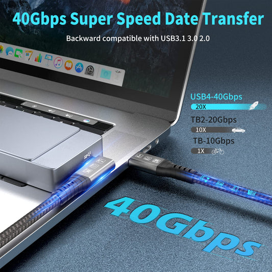 USB4 Thunderbolt 4 Cable, 240W Charging, 40 Gbps Data, 8K @ 60Hz HDR, USB C to USB C, 90Degree for Hub, Dock MacBook, M2, M3, Mac SSD (90Degree USB4 40G 240W 1.5M)