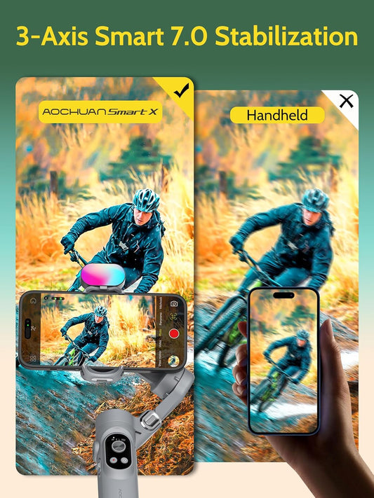 3-axis Gimbal Stabilizer for Smartphone w/ 1/4 Thread Foldable Phone Stabilizer for Recording, Built-in Fill Light, Smartphone Gimbal w/RGB Light for iPhone 15/14 Vlogging(Smart X Kit Grey)