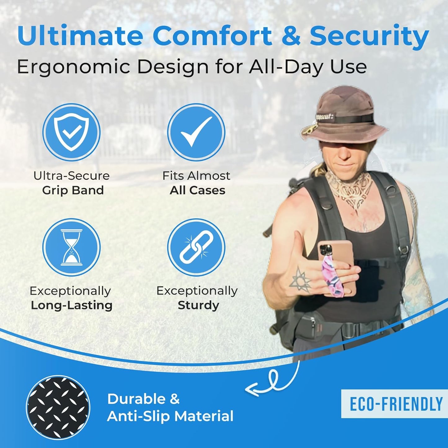 Phone Grip Strap - Pack of 2 Reversible Finger Holder for Phone Back, Customizable Anti-Slip Design, Wireless Charging Compatible Detachable Holder for iPhone - Color