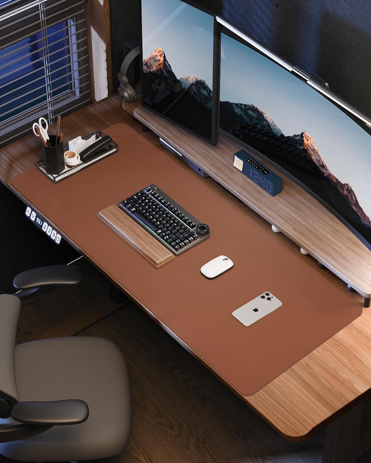 Large Desk Mat - 48" x 17"Leather Desk Pad Protector, Office Desk Mat, Non-Slip PU Leather Large Mouse Pad, Waterproof Desk Blotter Mat, Desk Cover pad for Office and Home (Brown)