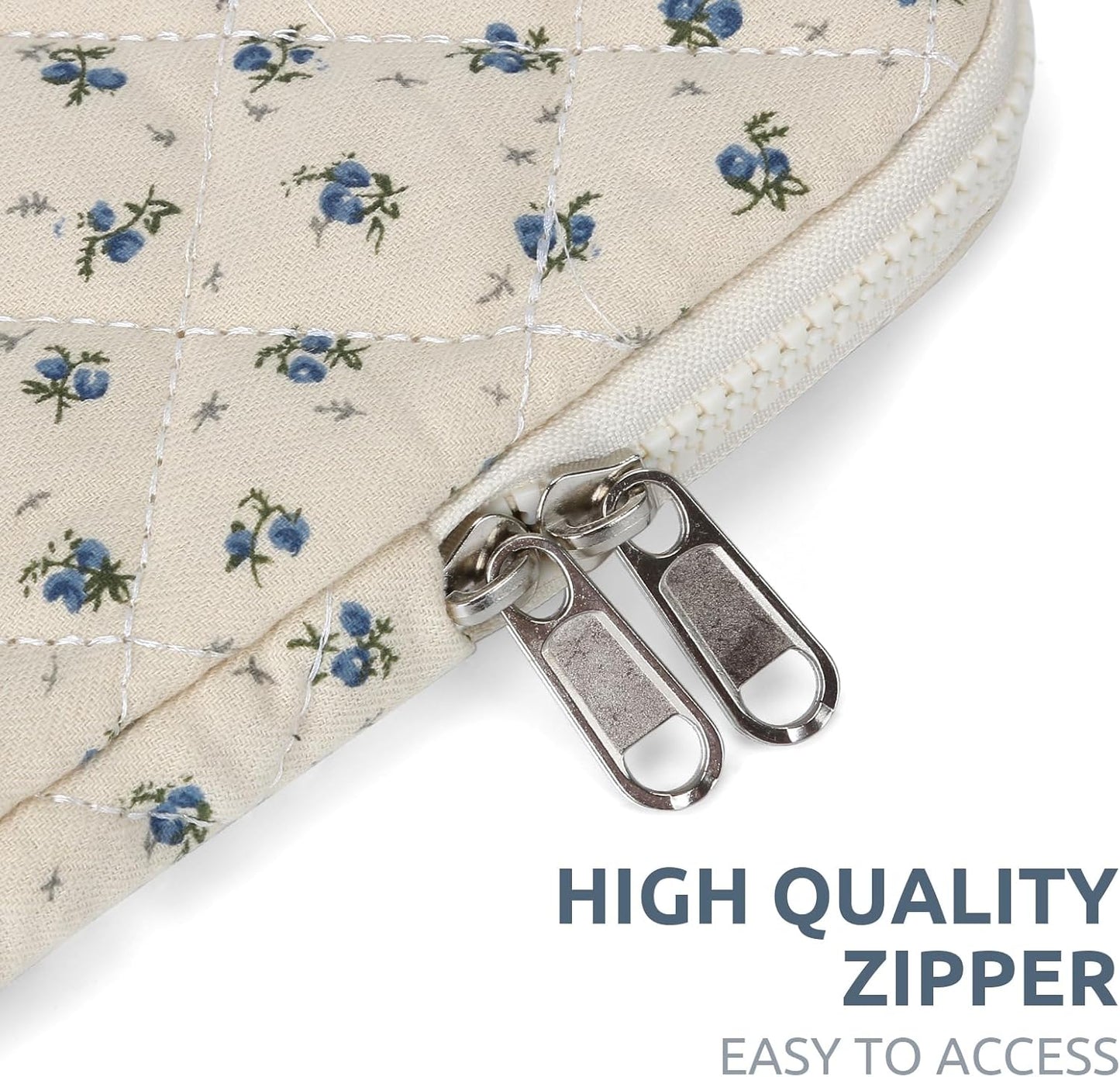 Puffy Laptop Sleeve 13-15.6 Inch Cute Quilted Laptop Protective Case Padded Floral Computer Sleeve for MacBook (A-Blue, 15 Inch)