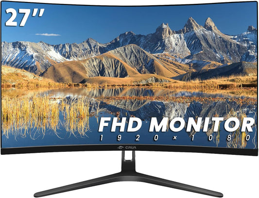 CRUA 27" Curved Monitor, FHD(1920x1080P) VA Panel, 100HZ, 120% sRGB Professional Computer Monitor, Narrow Bezels on Three Sides, Blue Light Filter, Office and Dormitory(HDMI, VGA)-Black