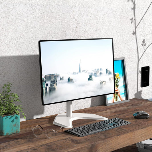 WALI Single Monitor Stand, Free Standing Desk Stand with Mounting Holes 75 to 100, Fully Adjustable Mount Fits One Screen up to 32 inch (MF001-W), White