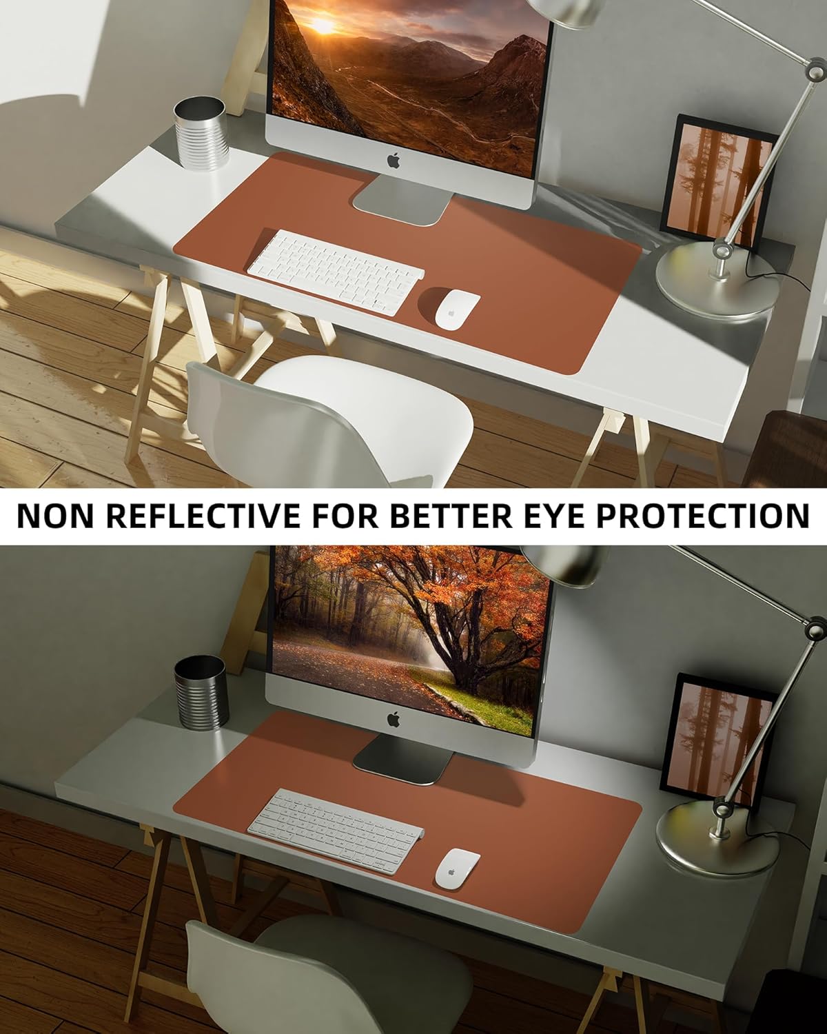 Leather Desk Pad Blotter,Mouse Pad,Office Desk Mat, Non-Slip PU Leather Desk mat,Large Desk mat,Waterproof Keyboard mat for Office/Home/Decor (Light Brown,35" x 17")