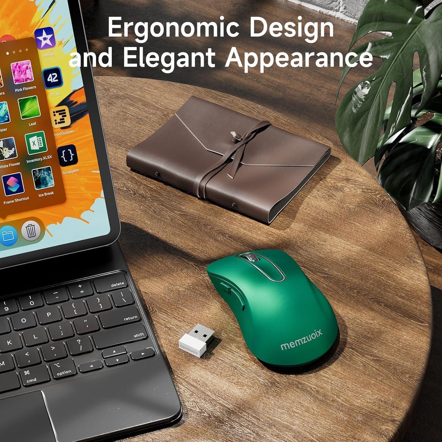 memzuoix 2.4G Wireless Mouse, 1400 DPI Computer Mice USB Receiver, Portable Wireless USB Mouse Battery Powered Cordless Mice for Laptop, PC, Desktop, 5 Buttons (Dark Green)