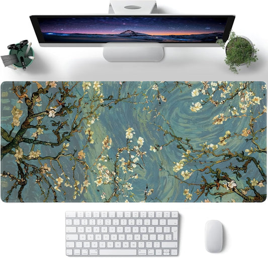 Almond Blossoms Large Mouse Pad,Gaming Keyboard Desk Pad,Extended Mouse Mat Non-Slip Rubber Base with Stitched Edges for Office Game Home XXL 35.4"x15.7"