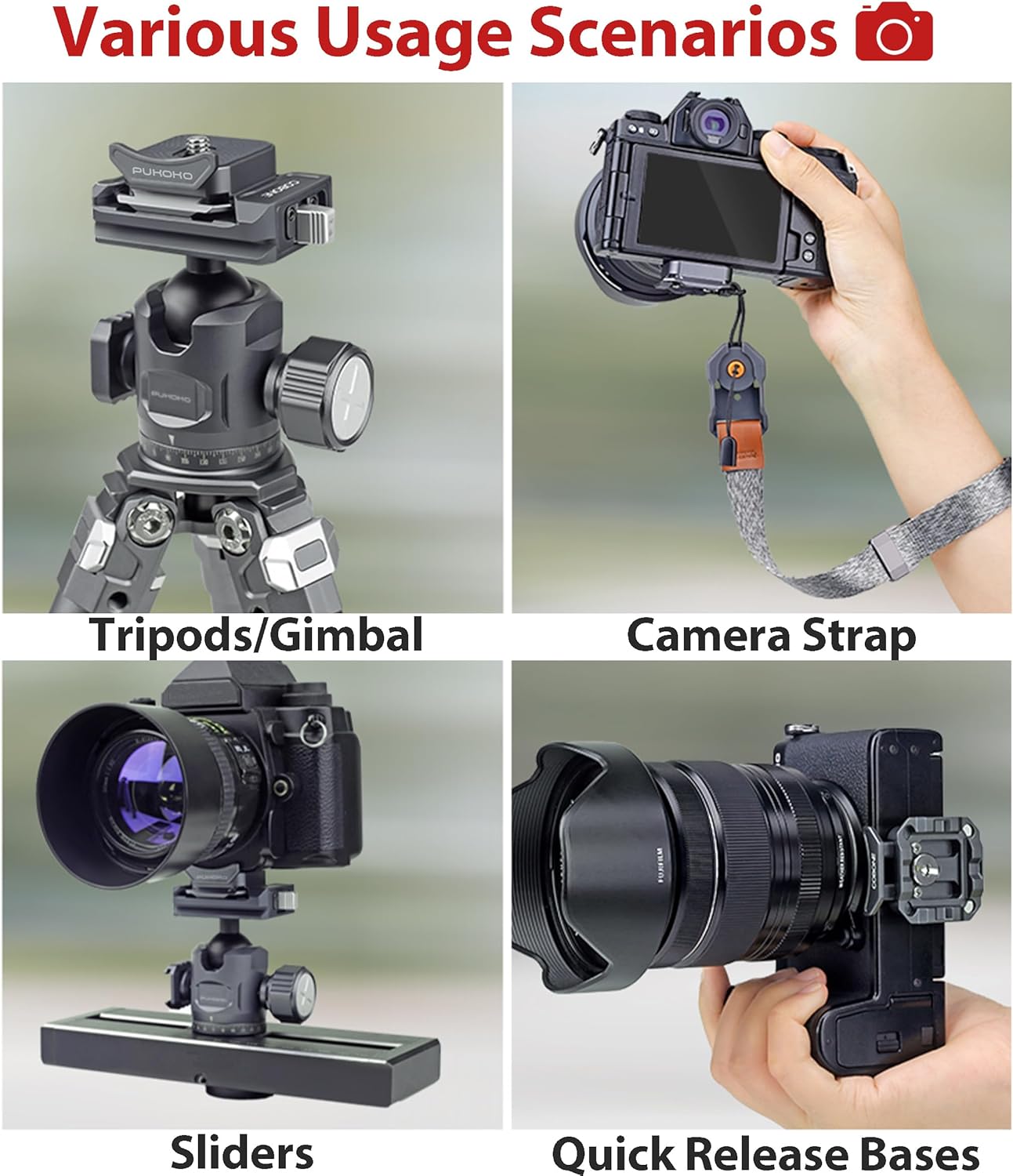 Camera Quick Release Plate Metal Anti-Deviation Universal Base Quick Release System QR Plate Camera Tripod Mount Adapter for DSLR/Mirrorless Cameras, Tripod, Monopod, Ball Head