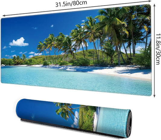 Galdas Gaming Mouse Pad XXL XL Large Long Extended Big Mousepad Non-Slip Rubber Keyboard Mouse Pad with Stitched Edges for Laptop Home Office (31.5x11.8x0.08 Inch) … (Beach 2025)