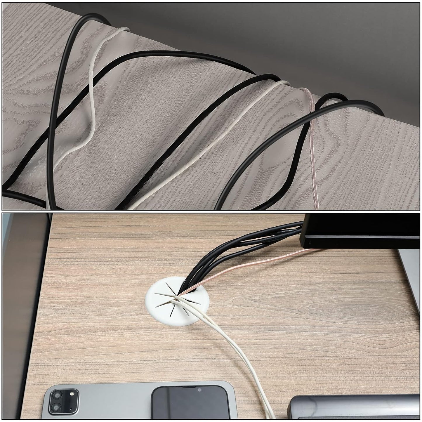 HYCC 2 Pack 2-3/8 Inch Flexible Desk Grommet,Organize Wires and Cables on Office Equipment, Computer Components, Entertainment Systems Effectively - Color: White