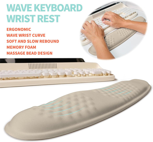 2-in-1 Ergonomic Set, Wave Rise Keyboard Wrist Rest and Massage Bulge Slope Mouse Pad Wrist Support, Cushion Memory Foam Integrated to Relieve Wrist Pain, Apricot