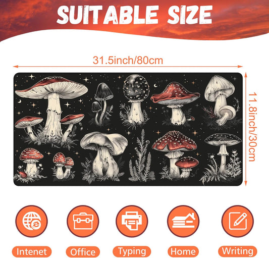 Psychedelic Mushrooms Desk Mat, Large Gaming Mouse Pad, 31.5"x15.7", Extended Big Computer Keyboard Mouse Pad with Non-Slip Base and Stitched Edge