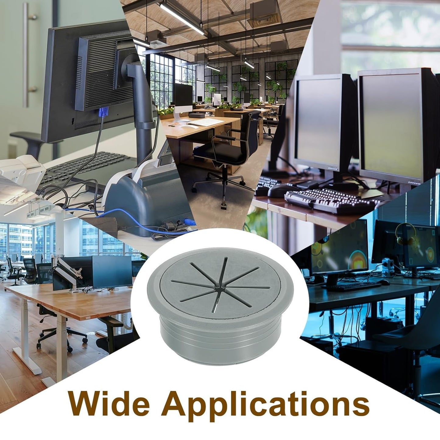 uxcell 6 Pcs Desk Grommet, Fit 53mm/2.09" Plastic Cable Hole Cover Bulk Top Hat Grommet Desk Hole Cover for Cables Home Office, Dark Gray