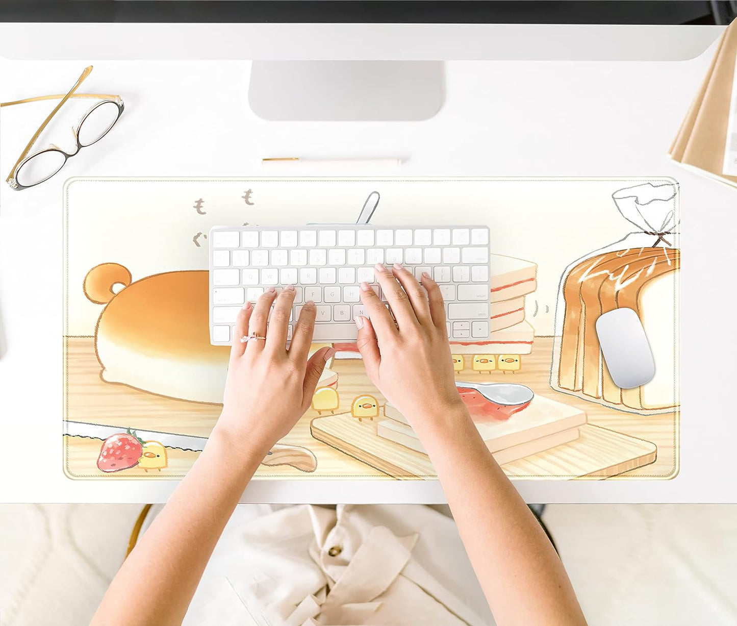 Cute Desk Mat Anime Cartoon Desk Pad Mouse Pad Kawaii Large Yellow Shiba Inu Gaming Mousepad XXL Laptop Keyboard Desktop Writing Pad Stitched Edge Desk Accessories for Girls Students 31.5''X15.7''