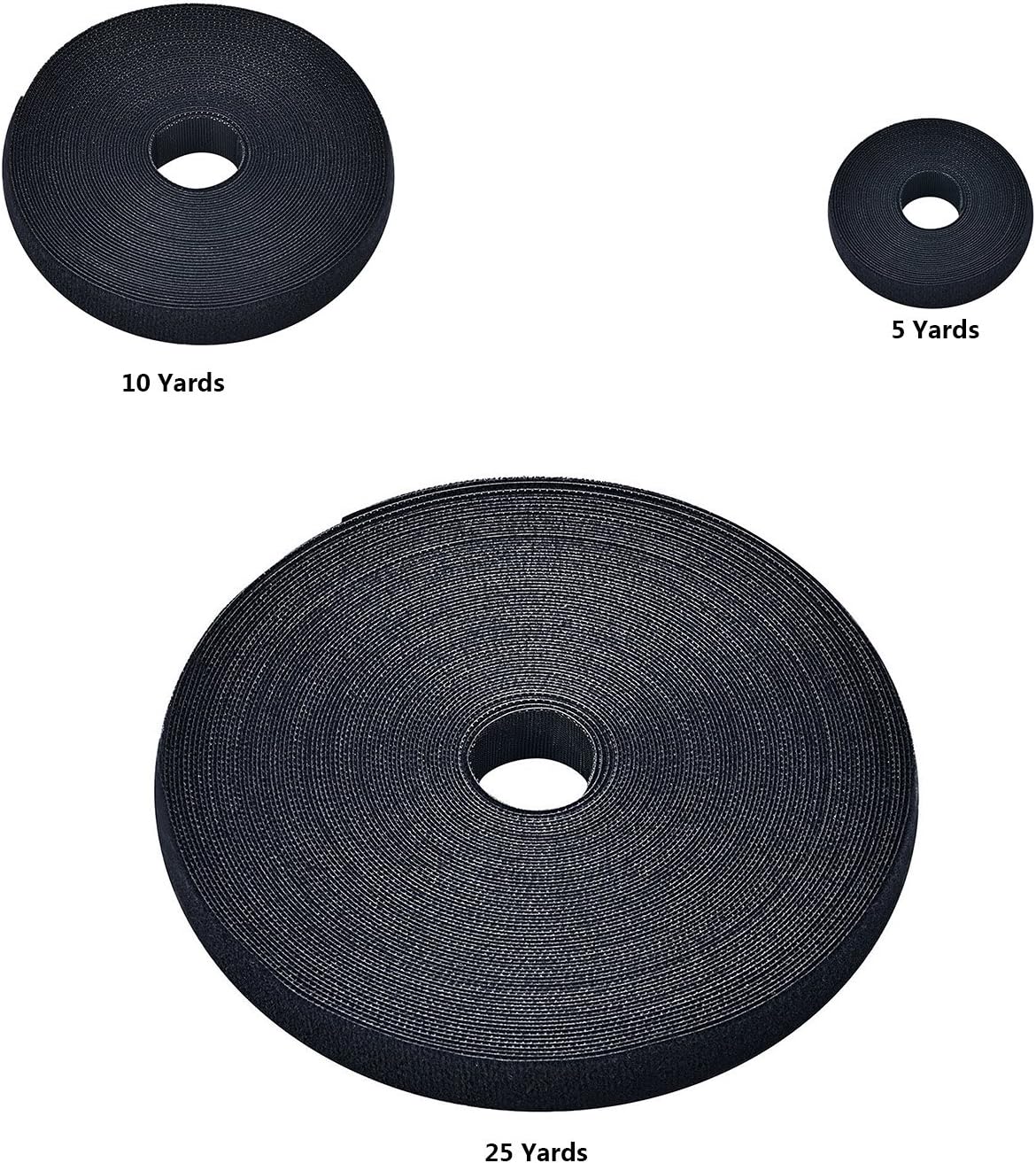 Reusable Fastening Tape Cable Ties 3/4 Inch Double Side Hook Roll (25 Yard, Black Upgraded Version)