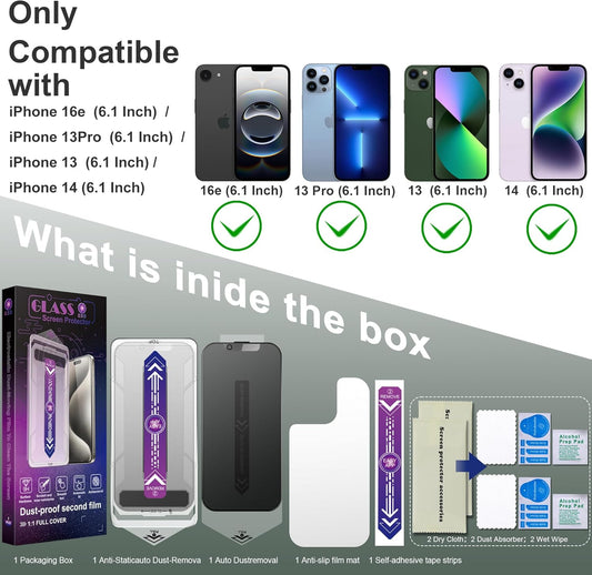 2 Pack Matte Privacy Screen Protector for iPhone 16e and iPhone 14 and iPhone 13 and iPhone 13 Pro 6.1-Inch Auto Dust Removal, No Bubbles,Anti-Spy Tempered Glass Film, Easy Installation