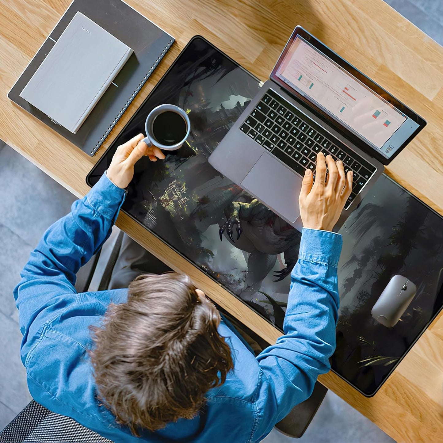 Goth Large Gaming Mouse Pad XXL Retro City Desk Mat, Office Desk Decor Desk Pad Computer Mat, Non-Slip Rubber Base Mousepad, Laptop Keyboard and Mouse Mat with Stitched Edges, 31.5x15.75 in