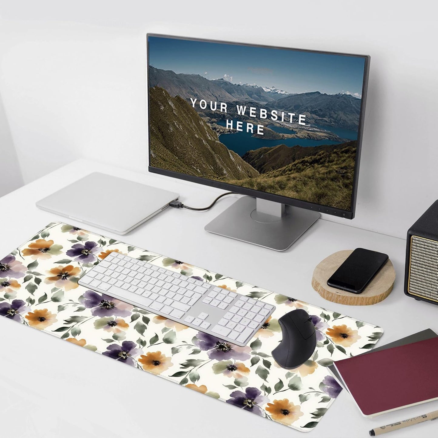 Watercolor Floral Large Mouse Pad,Gaming Keyboard Desk Pad,Extended Mouse Mat Non-Slip Rubber Base with Stitched Edges for Office Game Home XXL 35.4"x15.7"