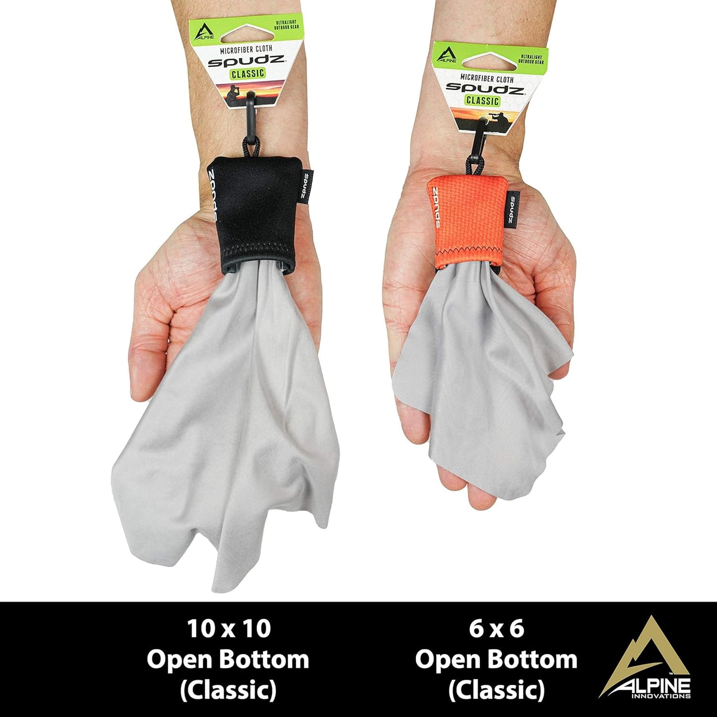 SPUDZ Classic Microfiber Lens Cleaner – Clip-On Pouch, Washable – for Binoculars, Scopes, Glasses, Screens | Tiger, 6 x 6 Inch (3-Pack)