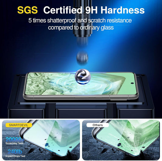 SMARTDEVIL [3+3 Pack for Google Pixel 8 Screen Protector with Camera Lens Protector, Finger Print Reader Compatible, Fast & Easy Installation, Clear 9H Tempered Glass Film, Alignment Frame