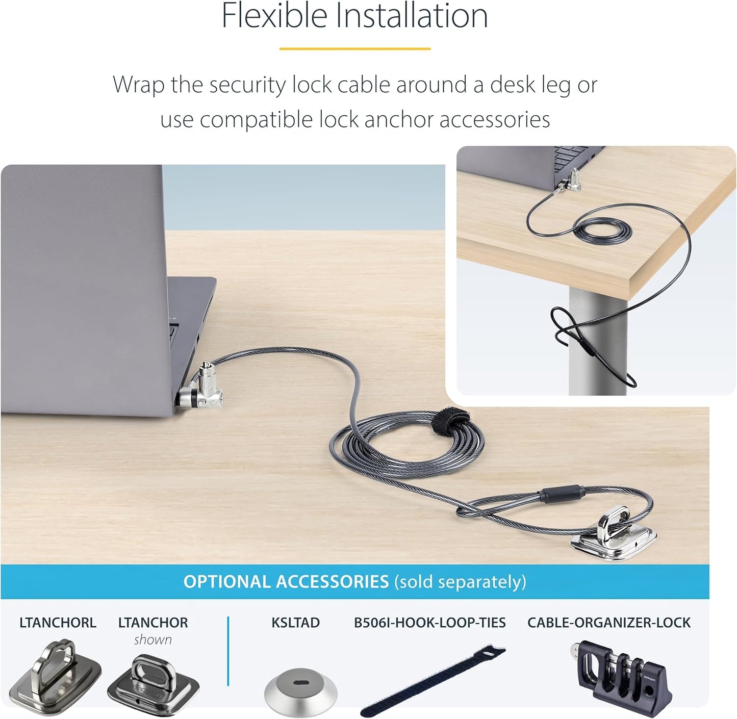 StarTech.com 25-Pack Universal Laptop Lock 6.6ft (2m), Keyed Alike Security Cable, Compatible with Noble Wedge/Nano/K-Slot, TAA