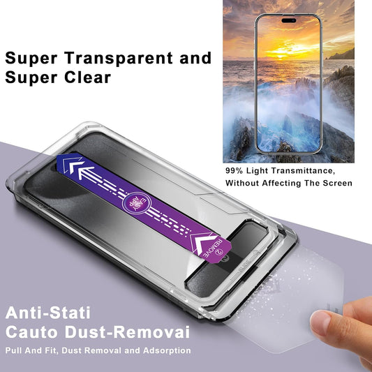 2 Pack Screen Protector for iPhone 16 Pro Max, 9H Tempered Glass, Full Coverage, Anti-Fingerprint, Auto Dust-Elimination, No Bubble, Easy Installation