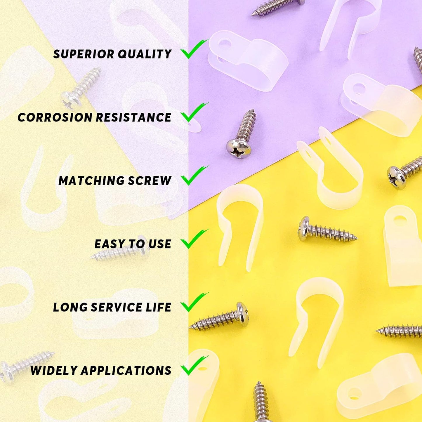 Swpeet 120 Pack White 1/2 Inch Nylon Plastic R-Type Cable Clips Clamp Kit, Nylon Screw Mounting Cord Fastener Clips with 120 Pack Screws for Wire Management (1/2 Inch, White)