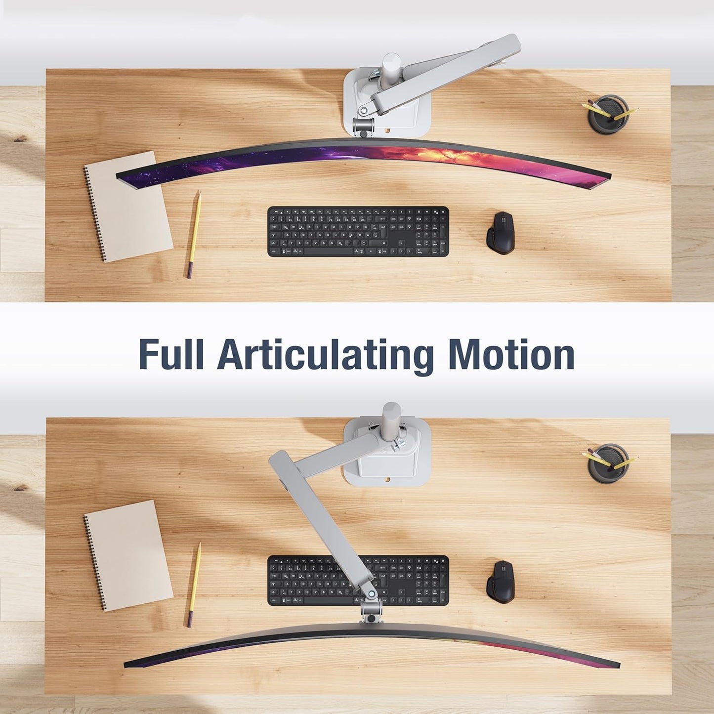 AVLT Single 40 Inch Monitor Arm Pole Top Mount with USB-C USB-A Ports-Gray, Supports 26.4 lbs (12kg), Ultrawide Screen fit, VESA Compatible, Tilt, Swivel, Rotate, Ergonomic Adjustable Height, Durable