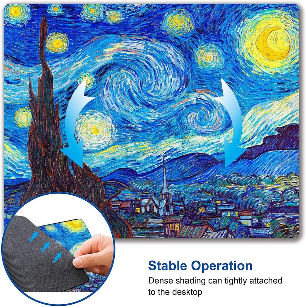 Hokafenle Mouse Pad, Oil Painting Mouse Pad with Van Gogh Starry Sky Design, Premium-Textured Mousepad Square Waterproof Mouse Mat Non-Slip Rubber Base Mouse Pads for Office Laptop