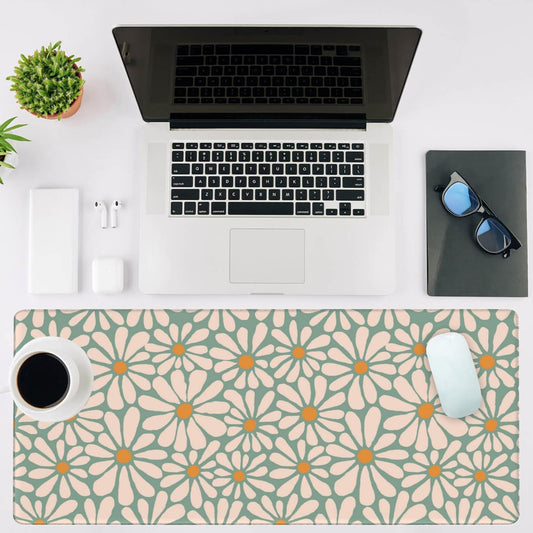 Mouse Pad Large Boho with Daisy Flowers Non-Slip Gaming Desk Mat with Stitched Edge Laptop Keyboard Desk Pad for Work Home Gaming (35.4 x 15.7 Inches)