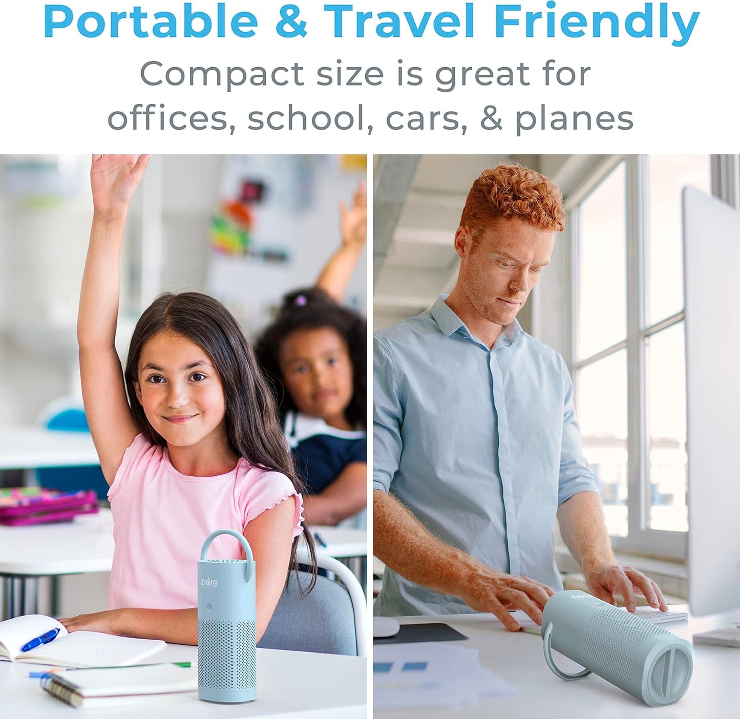 Pure Enrichment® PureZone™ Mini Portable Air Purifier - Cordless True HEPA Filter Cleans Air & Eliminates 99.97% of Dust, Odors, & Allergens Close to You - Cars, School, & Office (Starlight Blue)