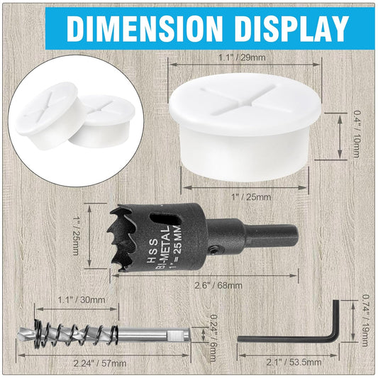 1" White Desk Grommet, JTemgle Flexible Cable Grommet with Bi-Metal Hole Saw Cross Rubber Cable Hole Cover Wire Organizer Caps Desktop Cord Management for Home Office TV Stands Tabletops, 13 Pieces