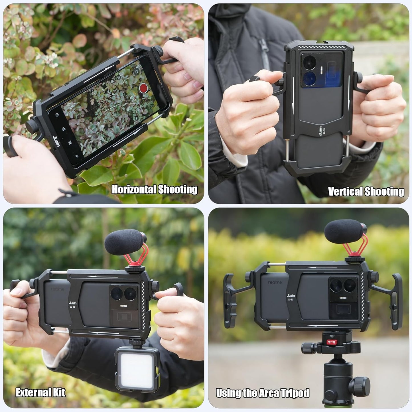 Foto4easy Universal Smartphone Video Rig,Aluminum Phone Video Stabilizer with Dual Handle Kit for iPhone for Samsung for Pixel and Other Android Phones