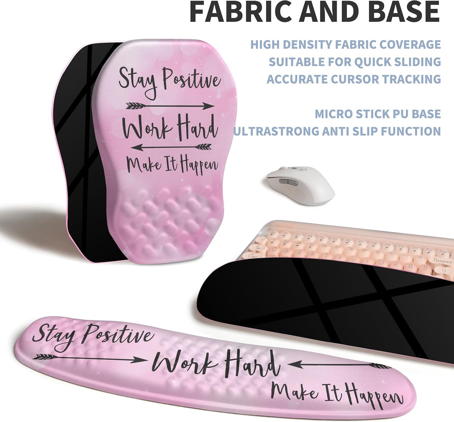 2-in-1 Ergonomic Set, Wave Keyboard Wrist Rest and Massage Slope Mouse Pad Wrist Support, Rebound Memory Foam for Relieve Carpal Tunnel Syndrome and Wrist Pain (Stay Positive)