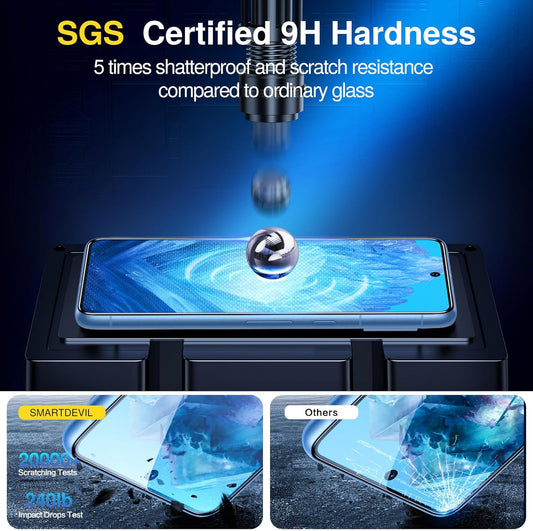 SMARTDEVIL [3+3 Pack for Google Pixel 8A Screen Protector with Camera Lens Protector, Finger Print Reader Compatible, Fast & Easy Installation, Clear 9H Tempered Glass Film, Alignment Frame