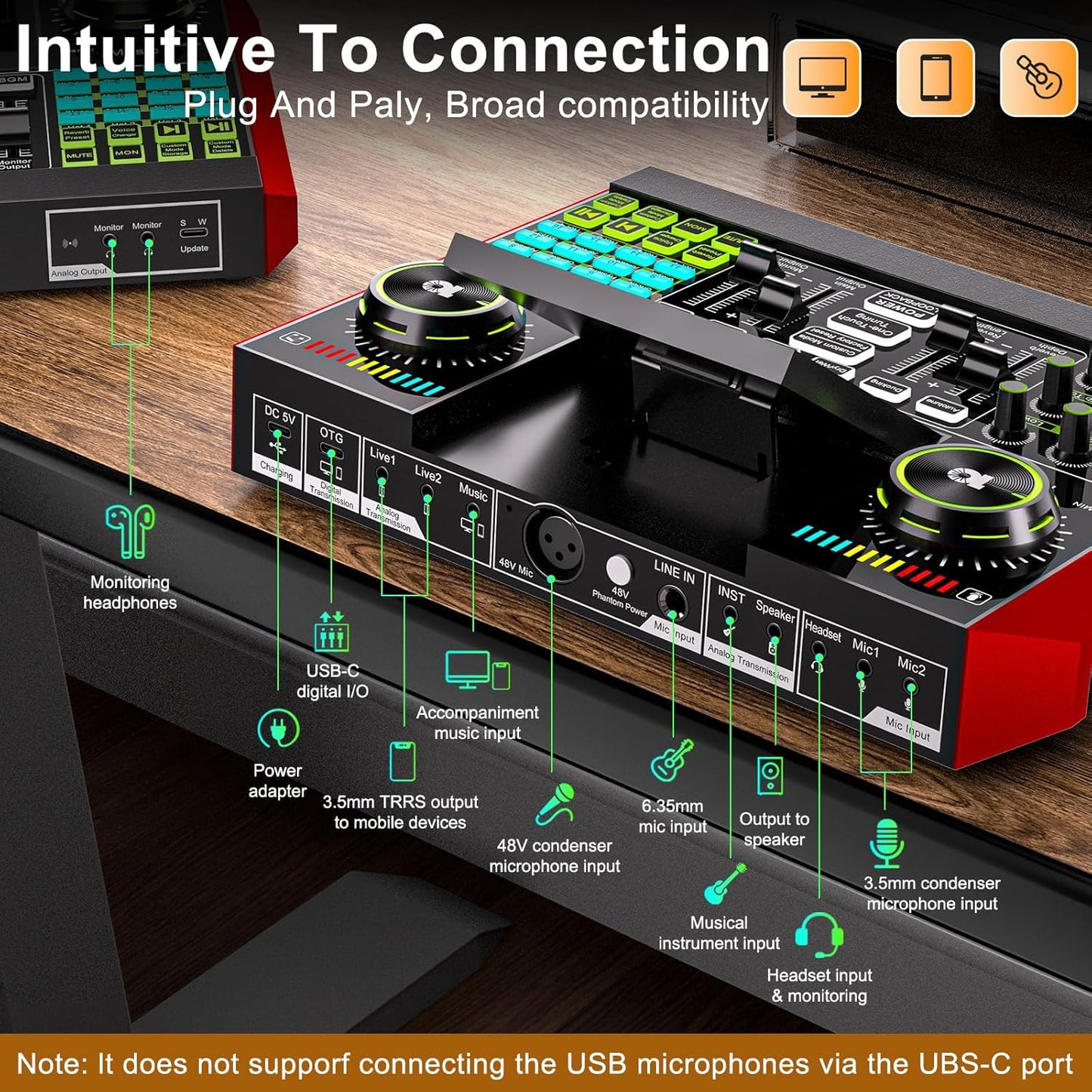 Podcast Microphone Bundle with Live Sound Card Audio Mixer, 3.5mm Condenser Microphone for PC/Phone Streaming and Singing, Podcast Equipment Bundle with Voice Changer sound board