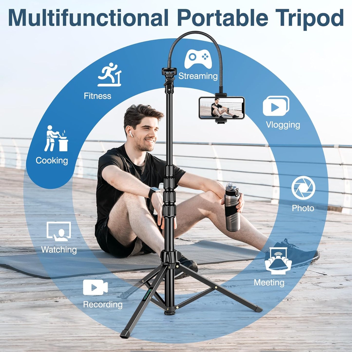 88" Tripod for iPhone, Phone Tripod with Gooseneck and Remote, Portable Cell Phone Tripod Compatible with Smartphone/Camera/Gopro, iPhone Tripod Stand for Video Recording Selfies Vlogging
