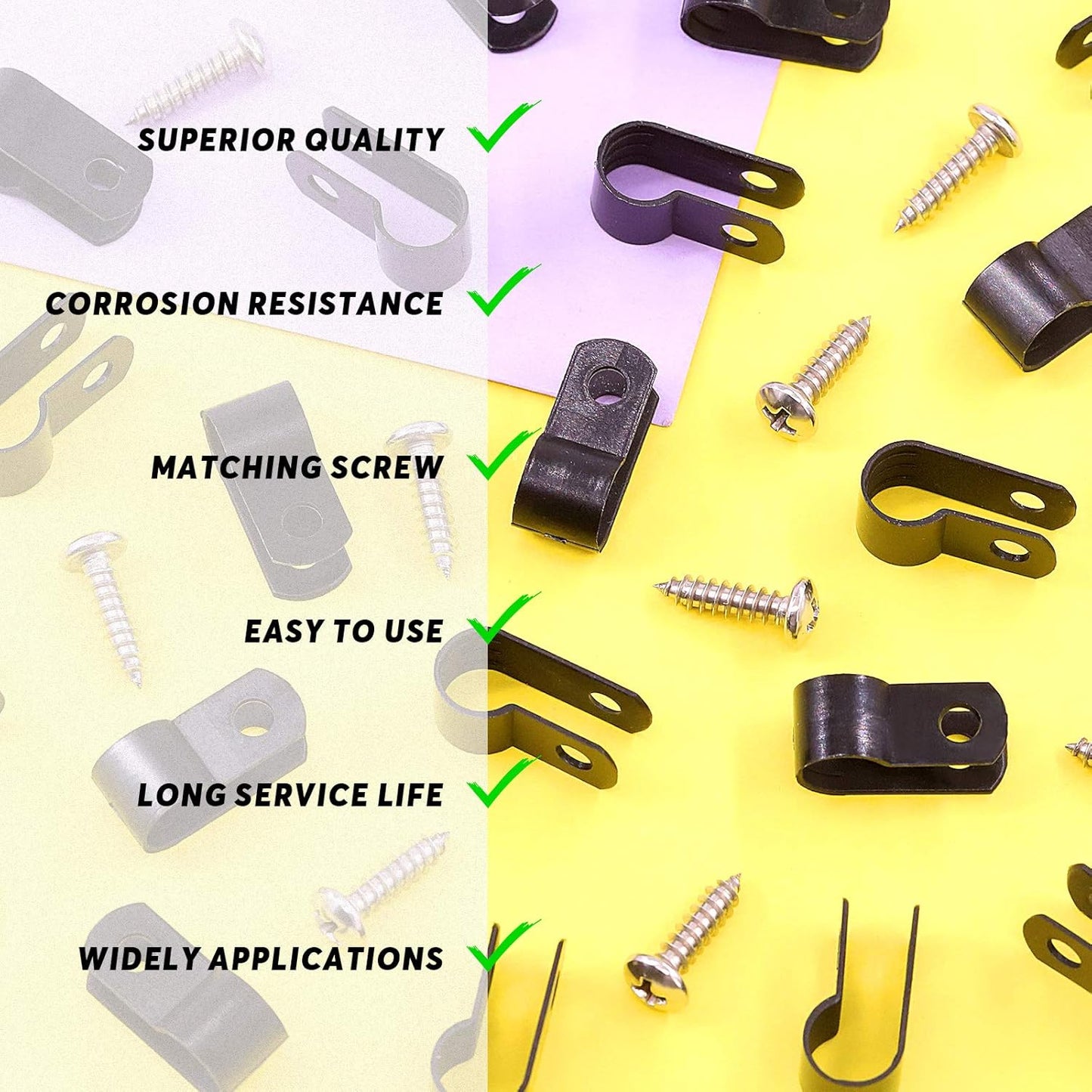 Swpeet 120 Pack Black 5/16 Inch Nylon Plastic R-Type Cable Clips Clamp Kit, Nylon Screw Mounting Cord Fastener Clips with 60 Pack Screws for Wire Management (5/16 Inch, Black)