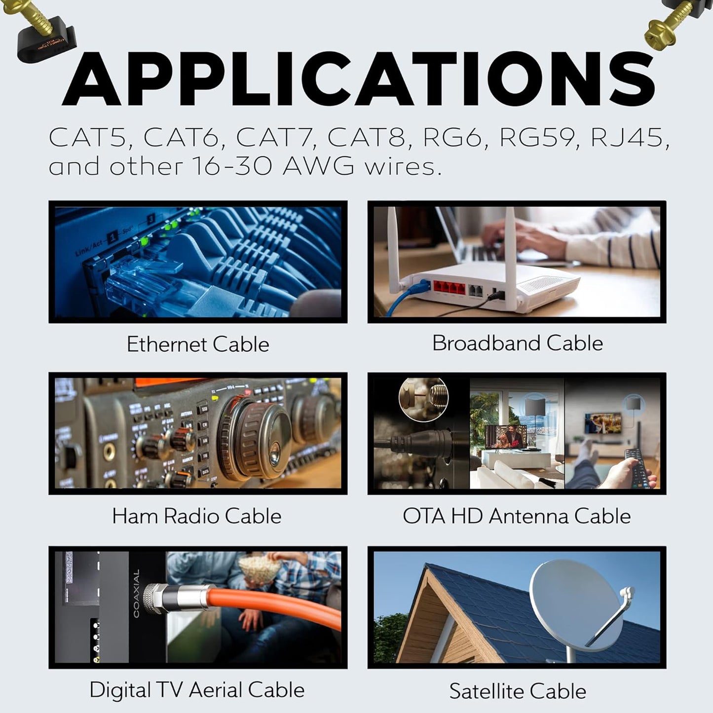 BEST CONNECTIONS Coaxial Cable Clips with Pre-Inserted Screw (200 Pack) – Black Single Cable Mounting Clamps for Coax Cable (RG6, RG59) and Ethernet Cable – Cord Fastener/Strain Relief Clip