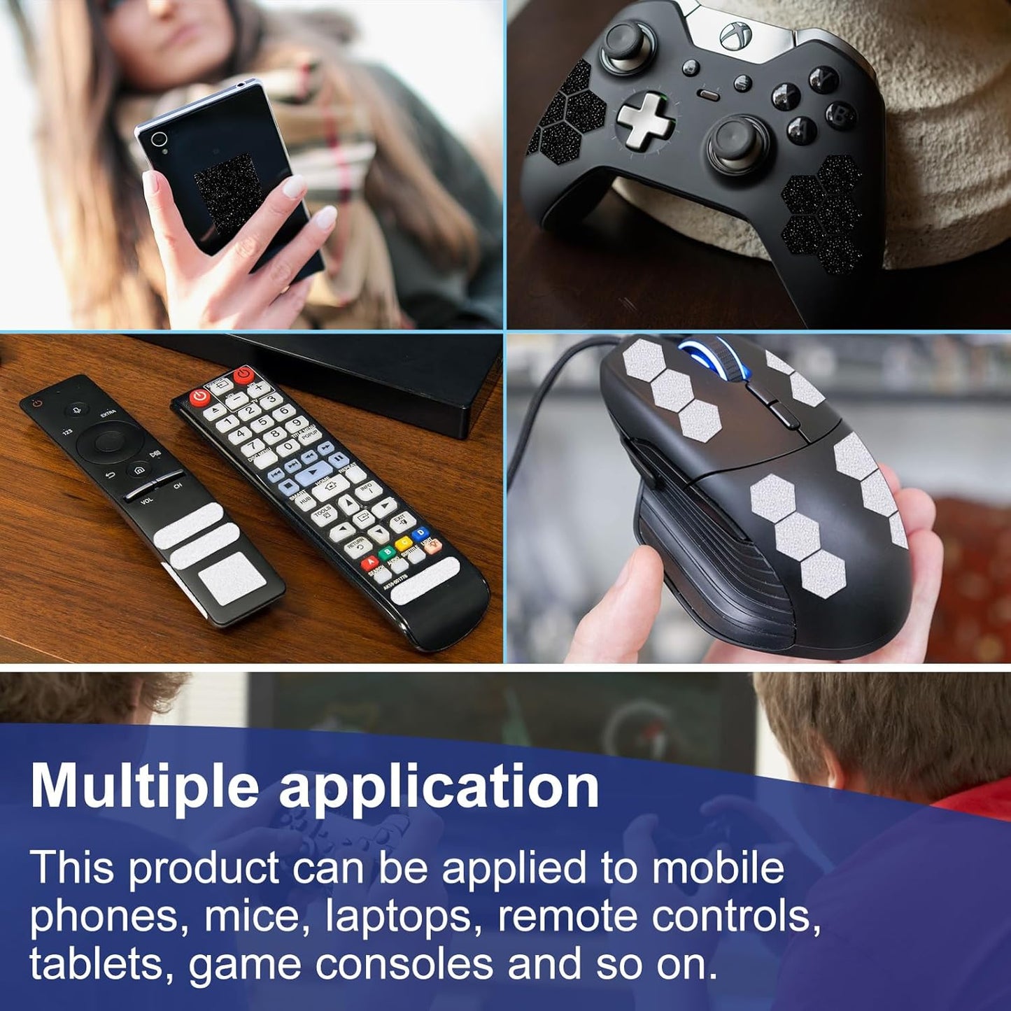 4Pack Phone Grip Tape, Finger Grip Stickers Decal Waterproof Pre-Cut Non Slip Kit Adhesive Traction for Cell Phone Cases, Handles, Tools (2Clear+2Black)