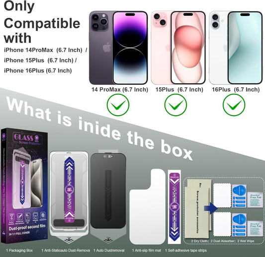 2 Pack Matte Privacy Screen Protector for iPhone 16 Plus and iPhone 15 Plus and iPhone 14 Pro Max 6.7-Inch Auto Dust Removal, No Bubbles,Anti-Spy Tempered Glass Film, Easy Installation