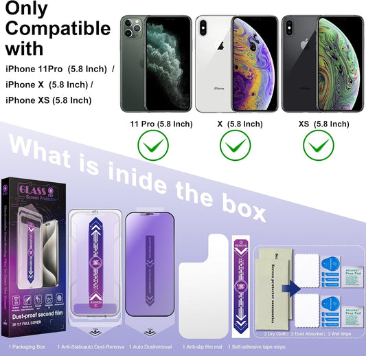 2 Pack Anti Blue Light Matte Screen Protector for iPhone 11 Pro and iPhone xs and iPhone x 5.8-Inch Auto Dust Removal, No Bubbles, Tempered Glass Film, Easy Installation