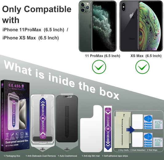 2 Pack Matte Privacy Screen Protector for iPhone 11 Pro Max and iPhon XS MAX 6.5-Inch Auto Dust Removal, No Bubbles,Anti-Spy Tempered Glass Film, Easy Installation