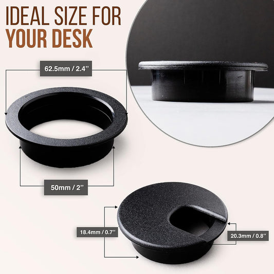 MAHDPRO Desk Grommet 2 Inch (50 mm) Pack of 5-Black ABS Plastic Cable Hole Cover to Arrange Wires & Cords Through Computer Table/Countertops