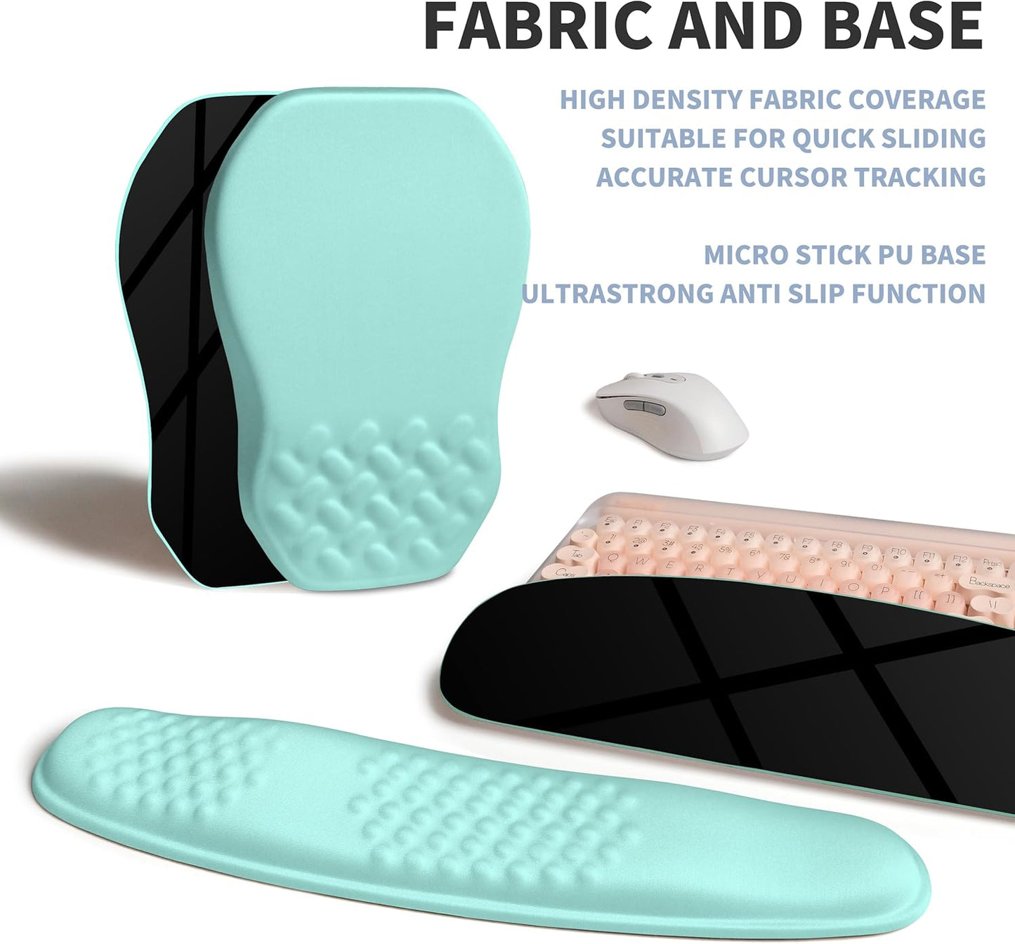 2-in-1 Ergonomic Set, Wave Keyboard Wrist Rest and Massage Slope Mouse Pad Wrist Support, Rebound Memory Foam for Relieve Carpal Tunnel Syndrome and Wrist Pain (Light Blue)