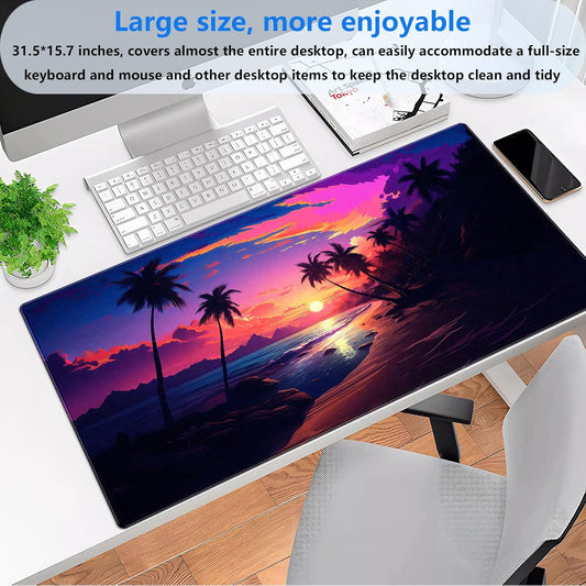 Sunset Beach Gaming Mouse Pad for Desk, Fantasy Ocean Art Desk mat Extended Large Desk Pad ,XXL Mouse pad for Home or Office Computer Laptop 31.5 X 15.7 inch