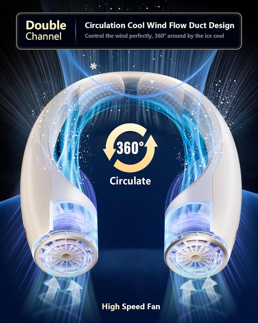 AI Neck Fan, 4 Speeds Adjustable Portable Personal Fan Rechargeable, 4000 mAh Battery Faster Cooling Wearable Fan, Ultra Quiet for Home, Office, Travel, Outdoor - Champagne