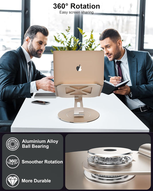 Ultra-Stable Swivel Laptop Stand for Desk,300% Larger Base Stability Military-Grade Aluminum Anti-Loosening Structure - Height Adjustable Laptop Stand Suitable for 10-17.3 inch,Golden
