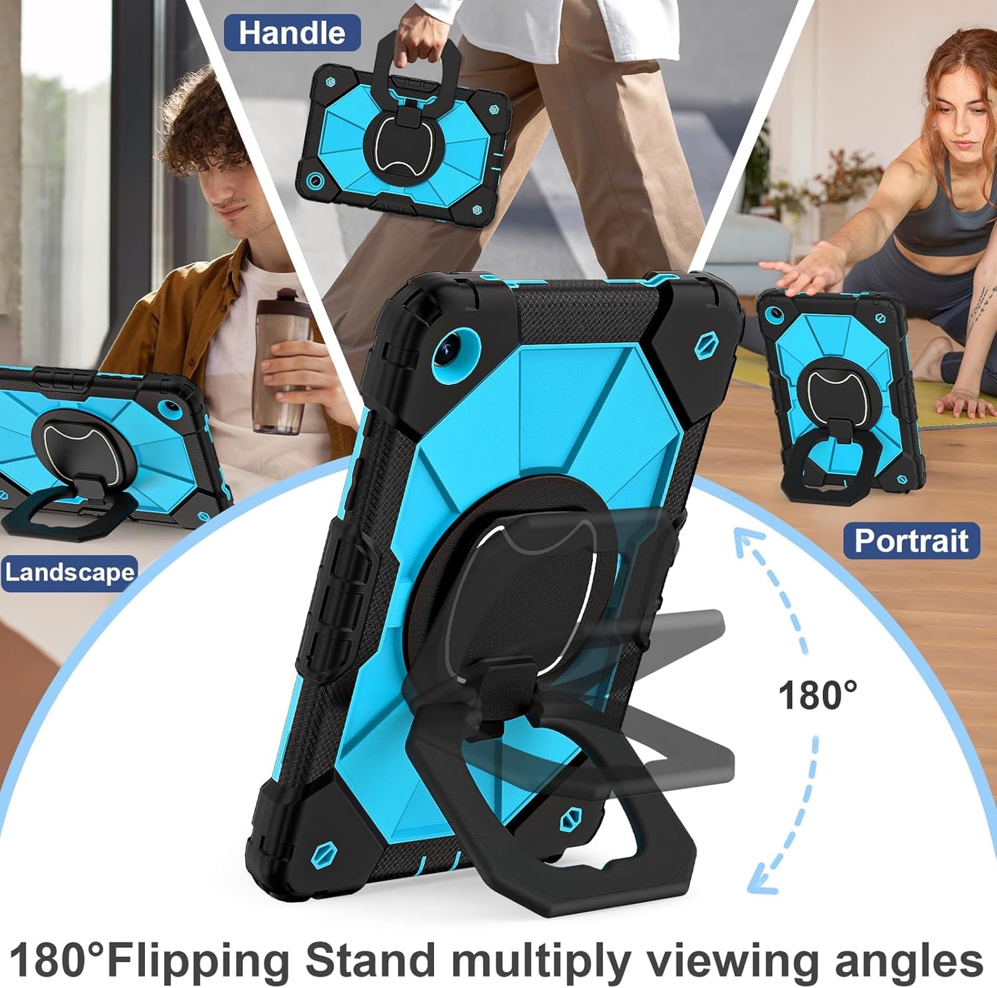 for Galaxy Tab A9 Plus Case 11 Inch, Rugged Case for Samsung Galaxy A9+ Tablet with Screen Protector 360 Rotating Stand Shoulder Strap Pen Holder, 2023 Model(SM-X210/X216/218), Black Blue