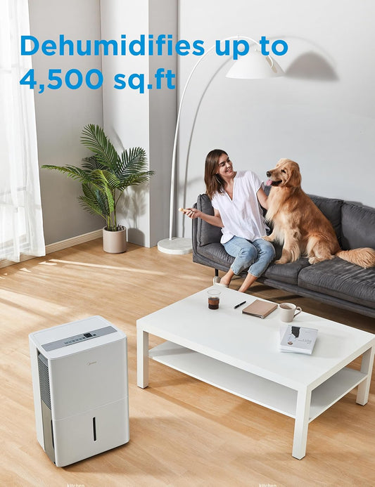 Midea 4,500 Sq. Ft.Dehumidifier for Basement, Energy Star Certified, With Reusable Air Filter 50 Pint - Ideal For Basements, Large & Medium Sized Rooms, And Bathrooms (White)